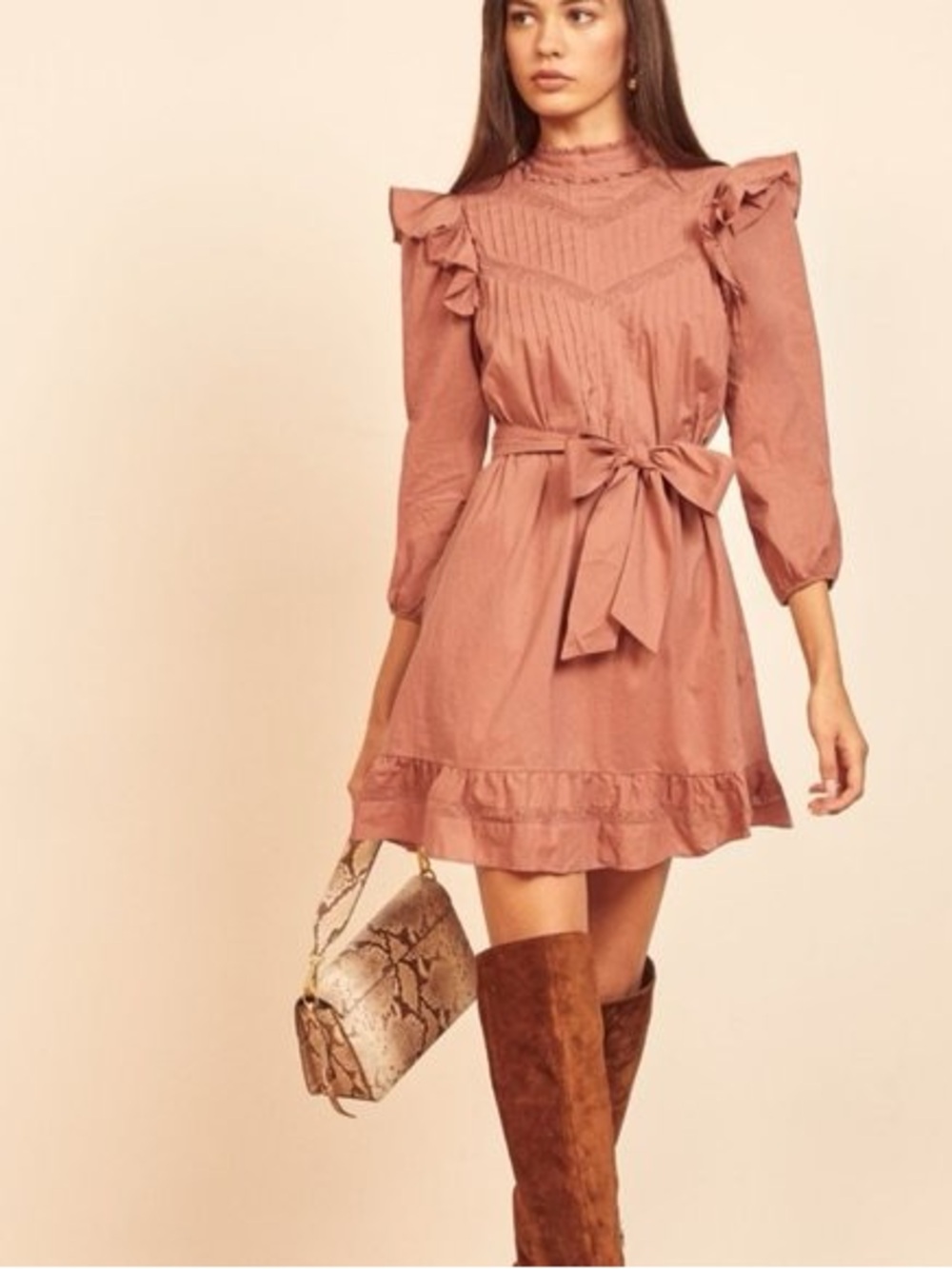 Reformation Dinah Dress Praline Size 8 Ruffle Lace Cotton Mini